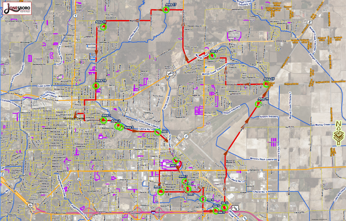 Stormater Management Board map of projects for Jonesboro.