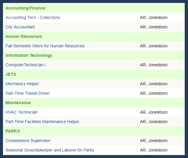 City of Jonesboro Job Openings as of July 19, 2019.