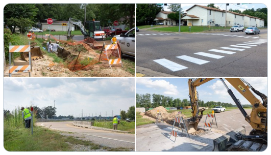 Various drainage and maintenance projects like crosswalk striping, sewer line repair, mowing, etc.