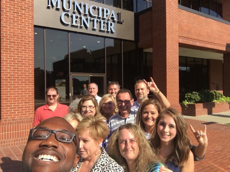 Mayor Perrin along with City Hall staff in a selfie photo together.