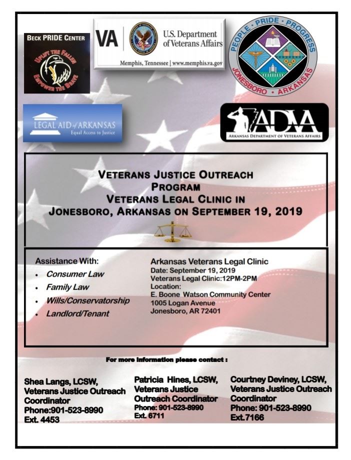 Veterans Legal Clinic in Jonesboro on Sept 19 2019 at E. Boone Watson Community Center.