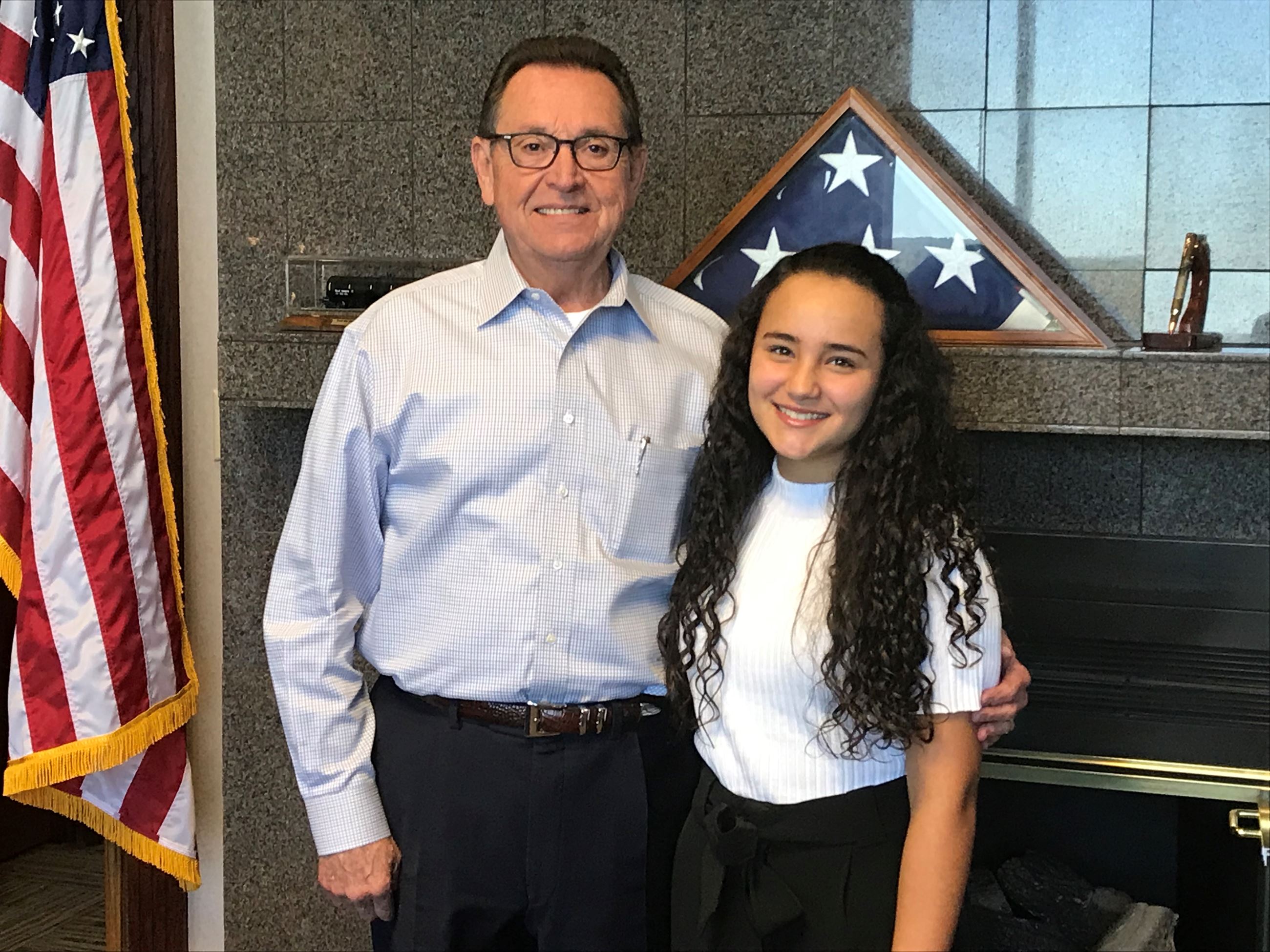 Mayor Perrin with Iliana Mancilla, 8th Grade EAST student from MacArthur Junior High.