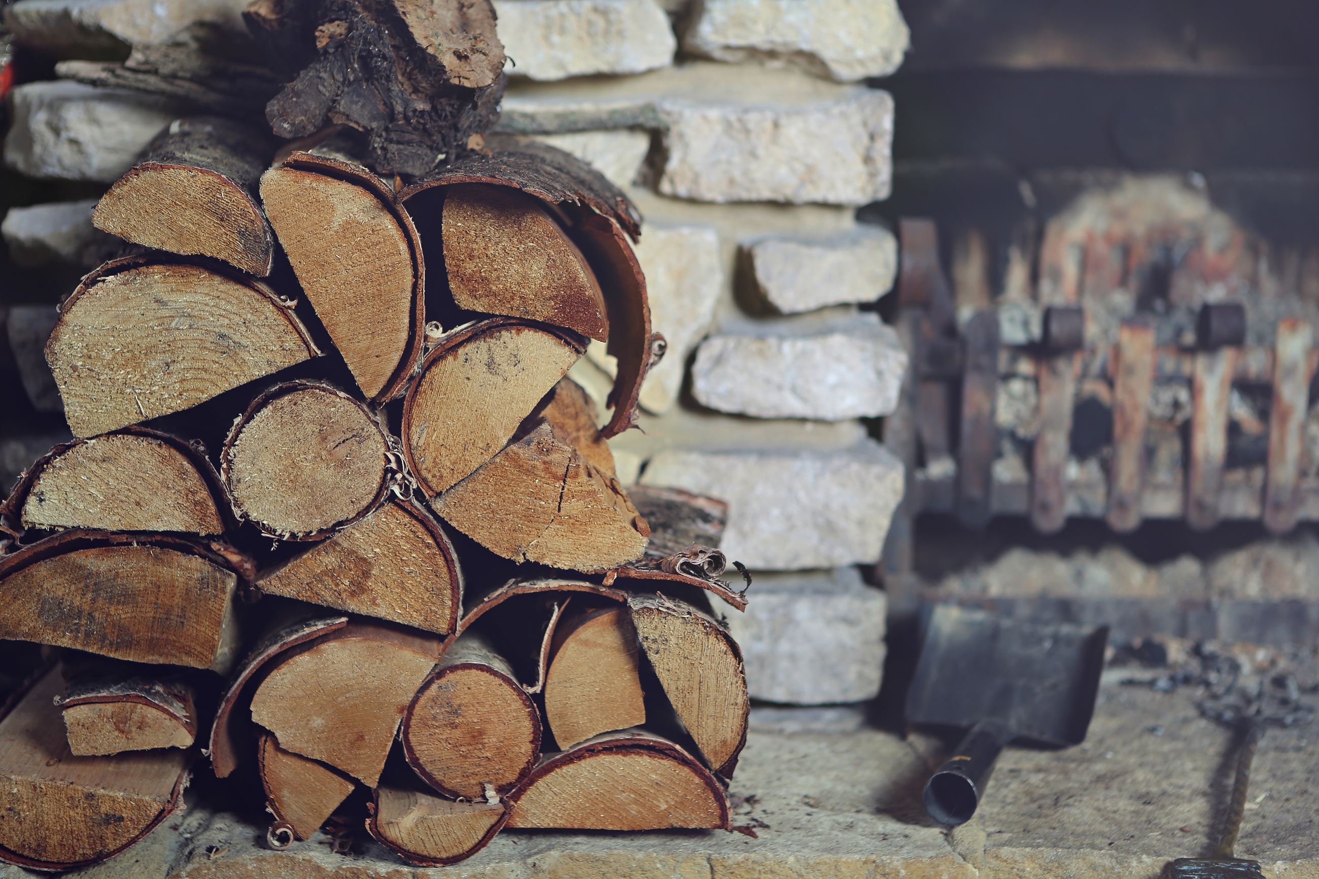 Firewood sitting on a fire place