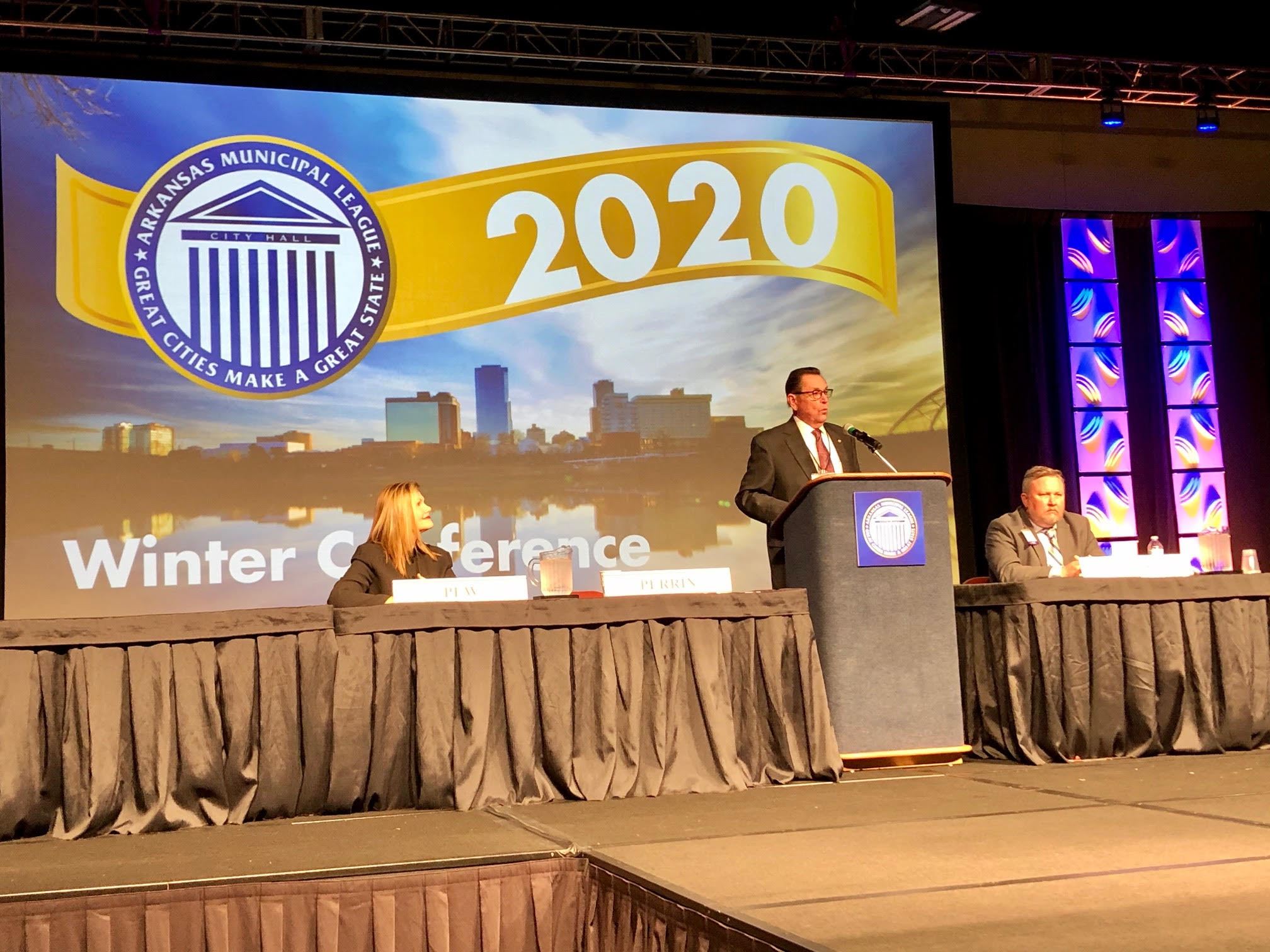 Mayor Perrin on stage kicking off the Arkansas Municipal League Winter Convention