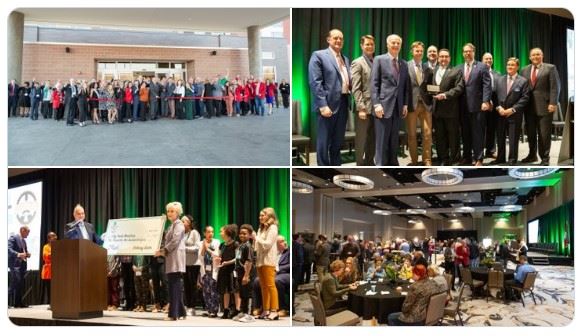 Chamber of Commerce members help cutting the ribbon for Embassy Suites by Hilton Jonesboro Red Wolf 