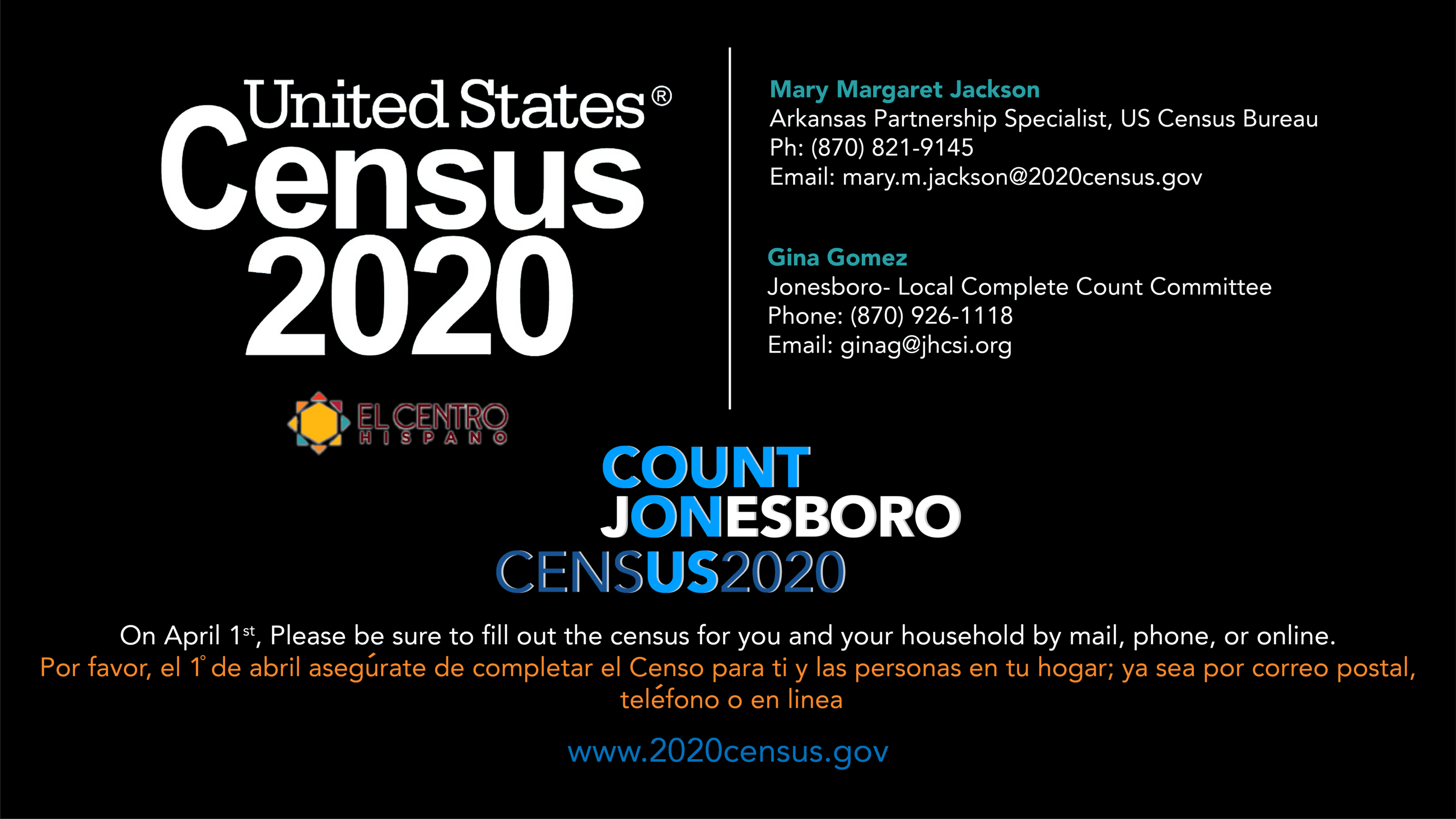 2020 Census graphic with logos and contact names