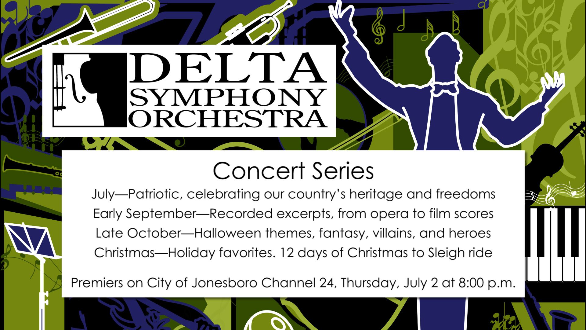 Delta Symphony Orchestra Concert Series Graphic with the four different presentations listed