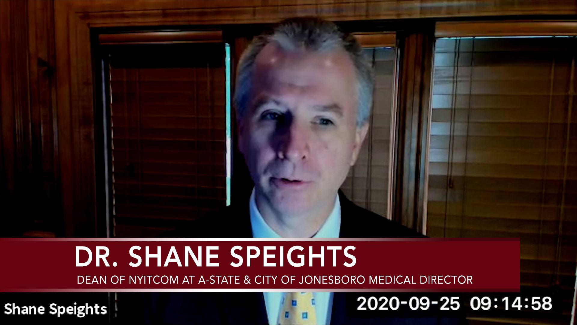 Dr. Shane Speights speaking on a web camera