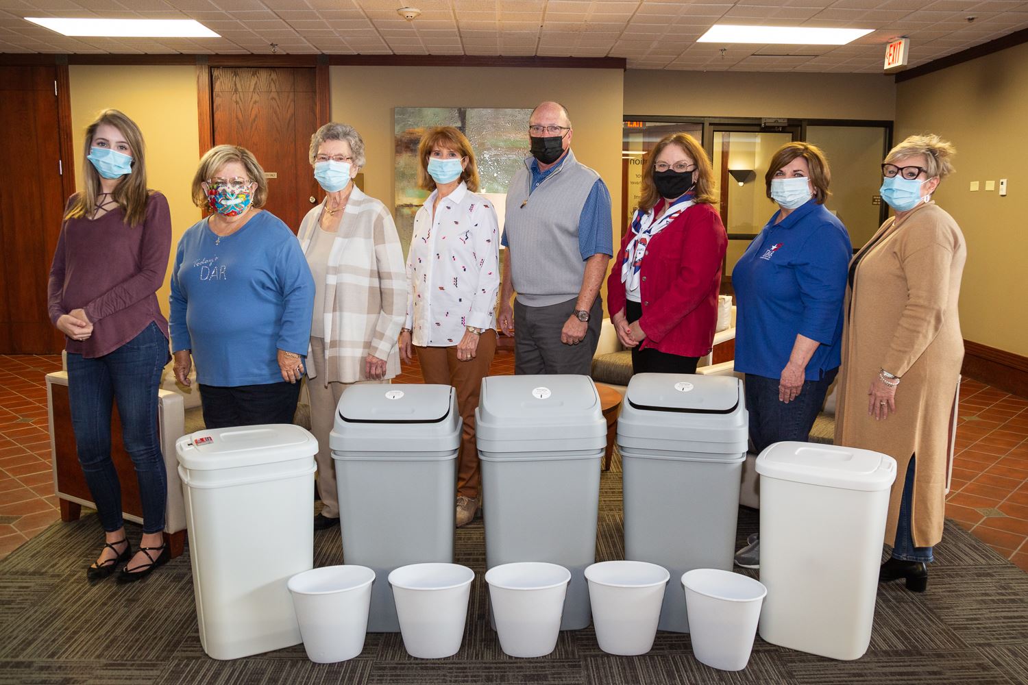 Members of Daughters of the American Revolution with Mayor Copenhaver and Trash Cans