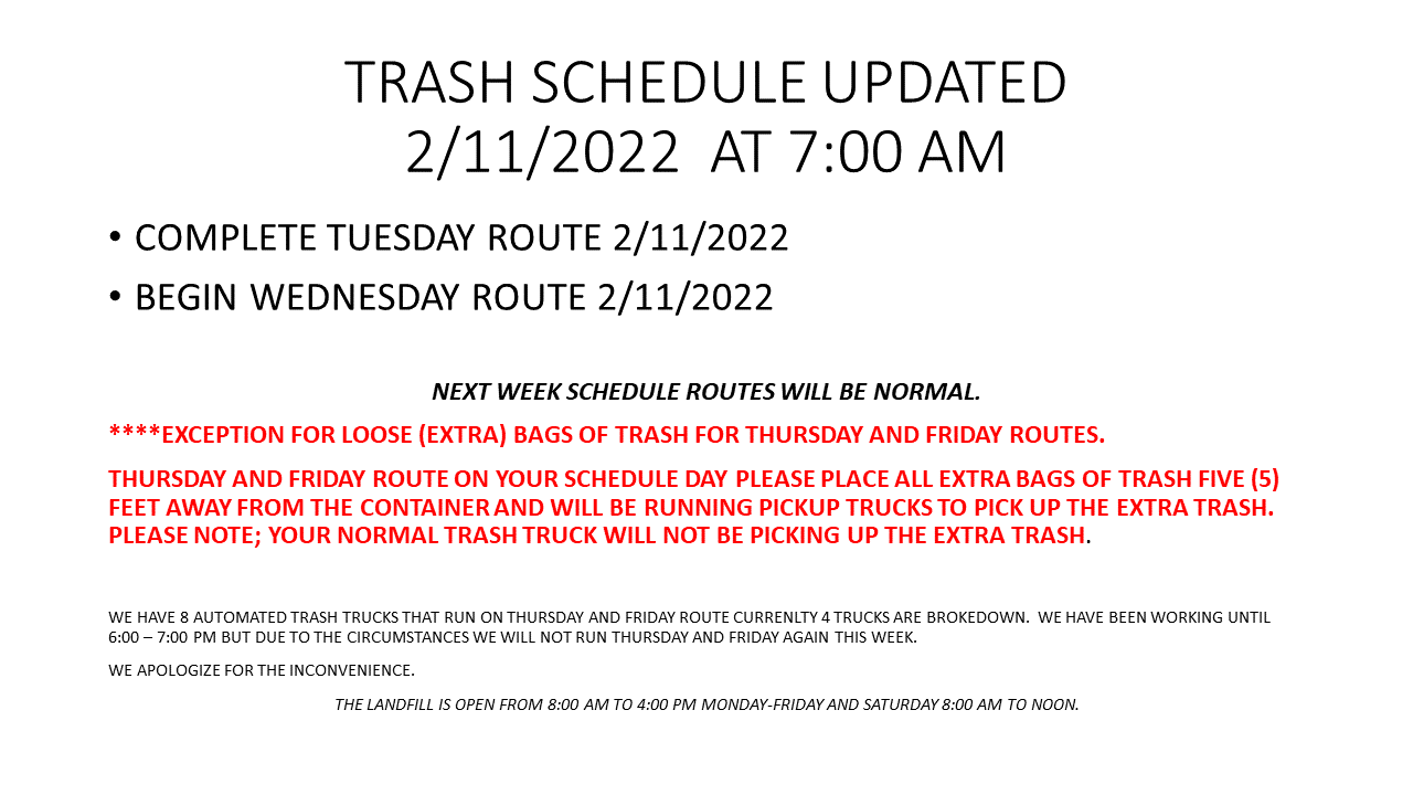 INCLEMENT WEATHER ROUTE Sanitation Schedule