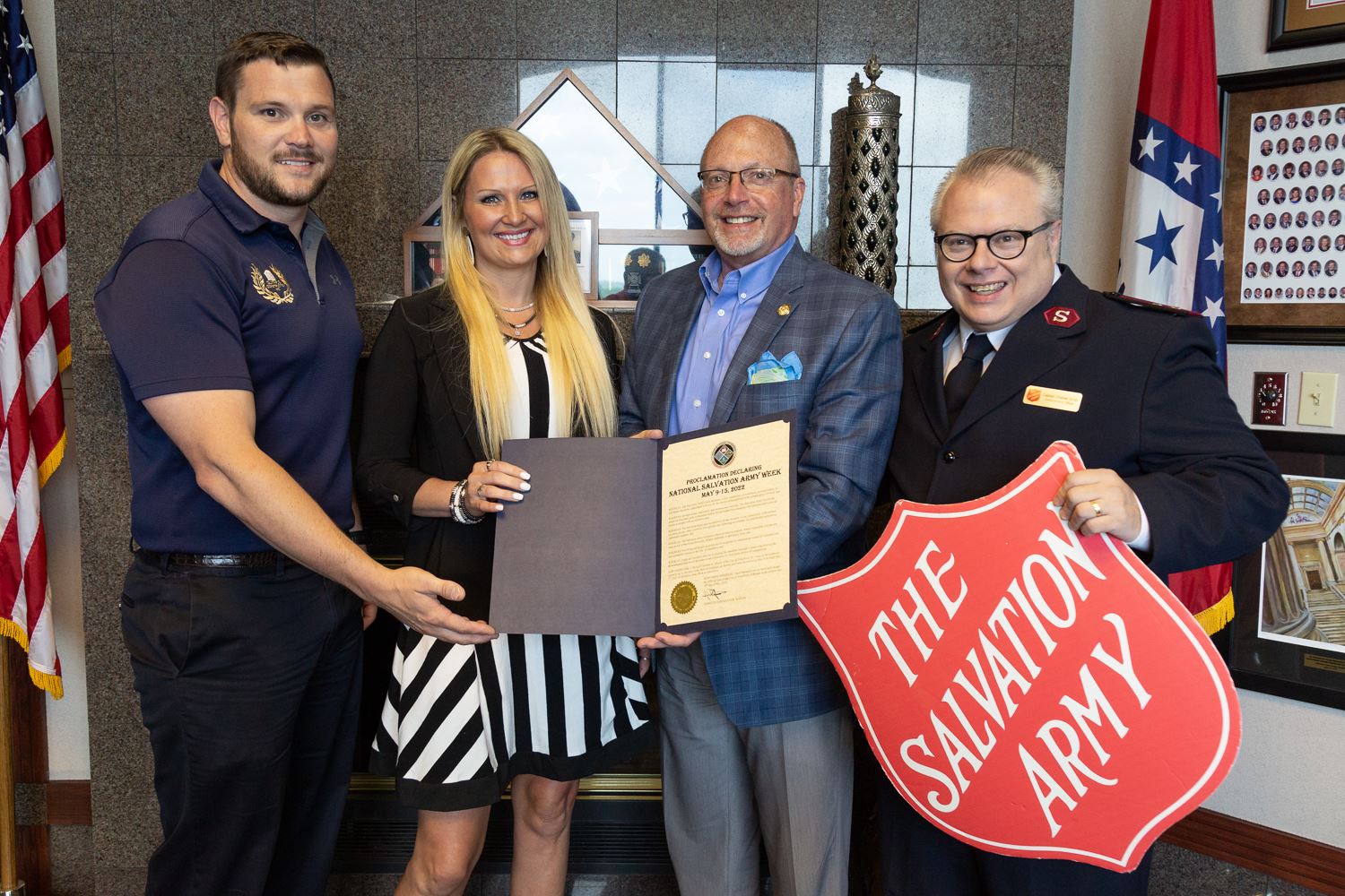 Mayor Copenhaver with members of Salvation Army holding the proclamation