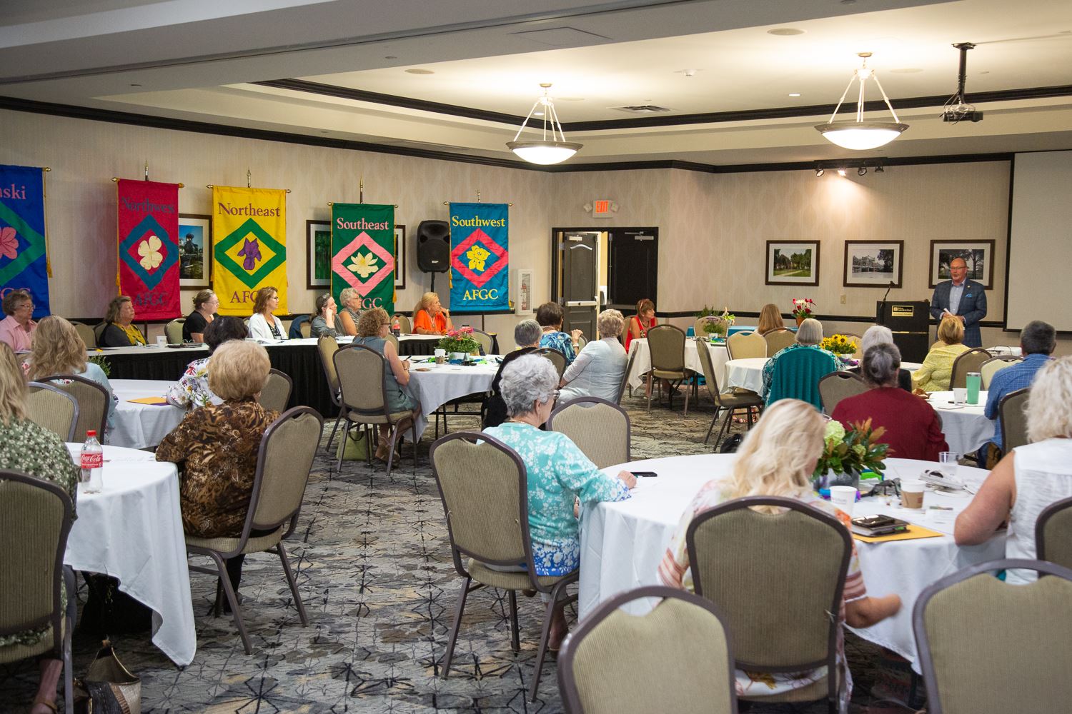 Mayor Copenhaver speaking to room full of Garden Club members