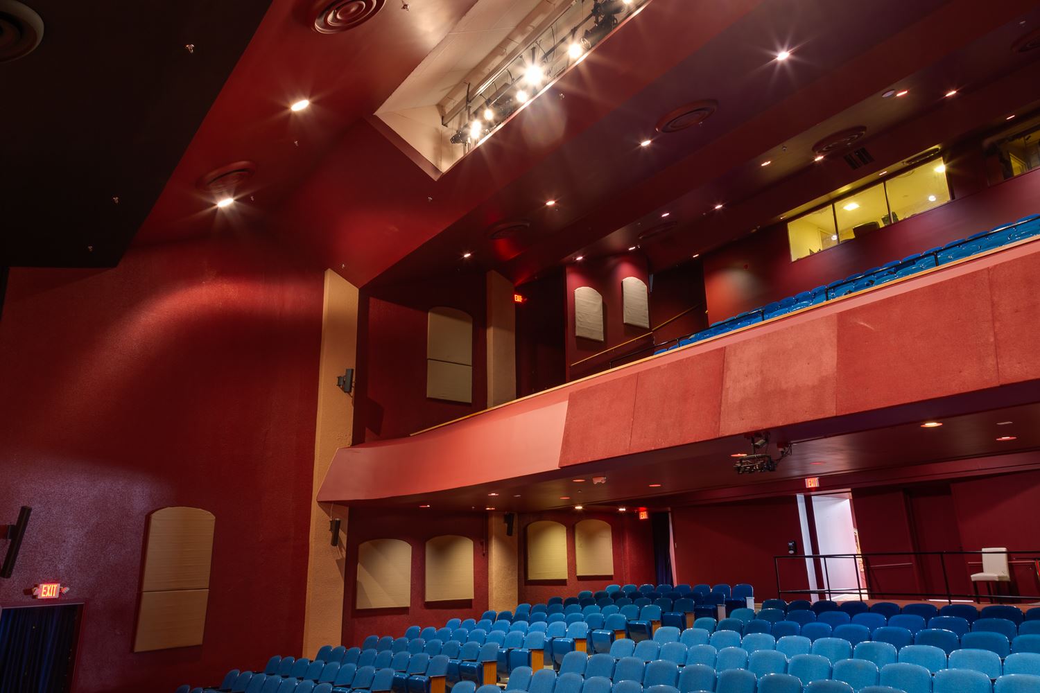 Forum Theater interior with new dark red paint on walls  