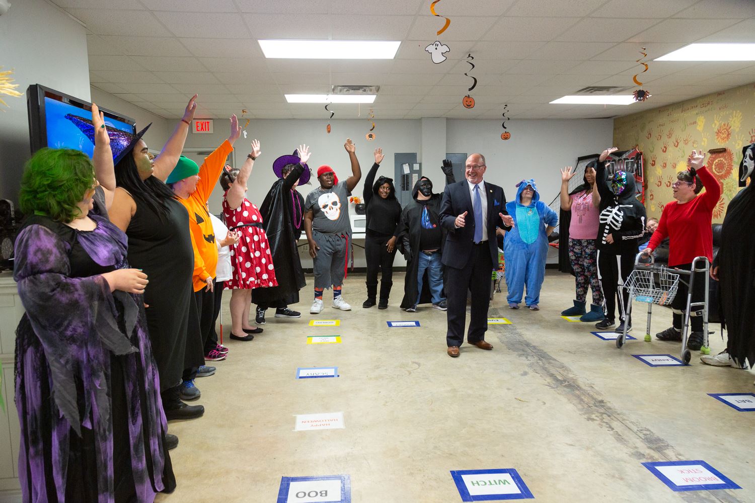 Mayor Copenhaver taking a look at all the people's costumes