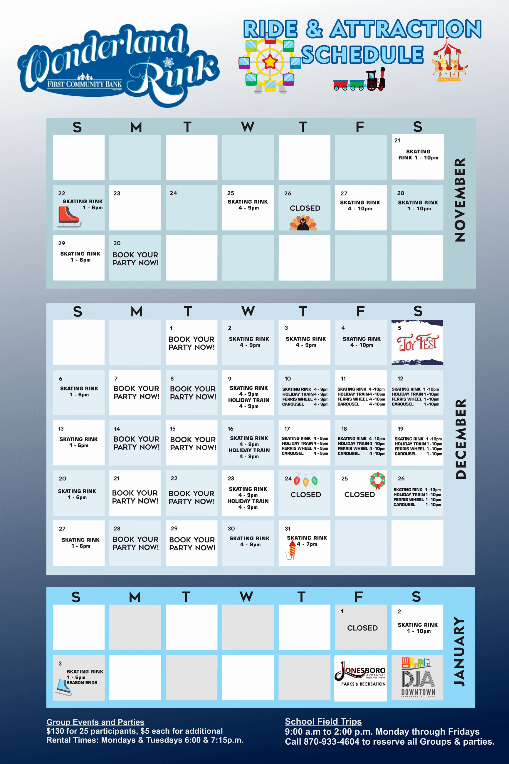 Wonderland Rink Ride & Attraction Schedule